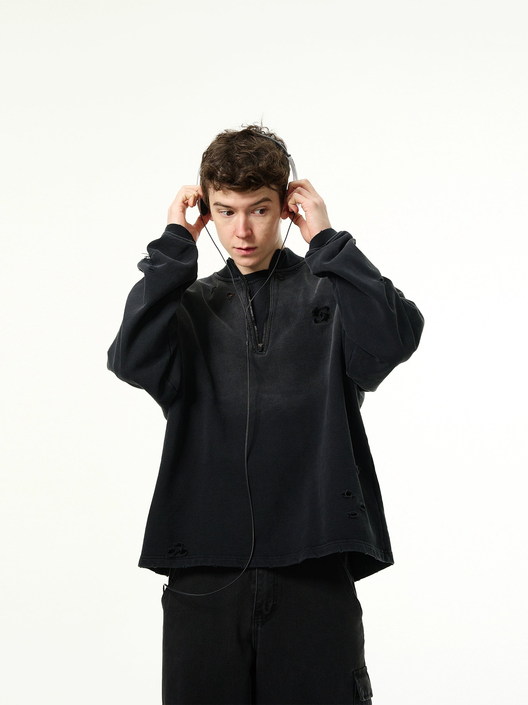 Ripped Half Zip Sweatshirt