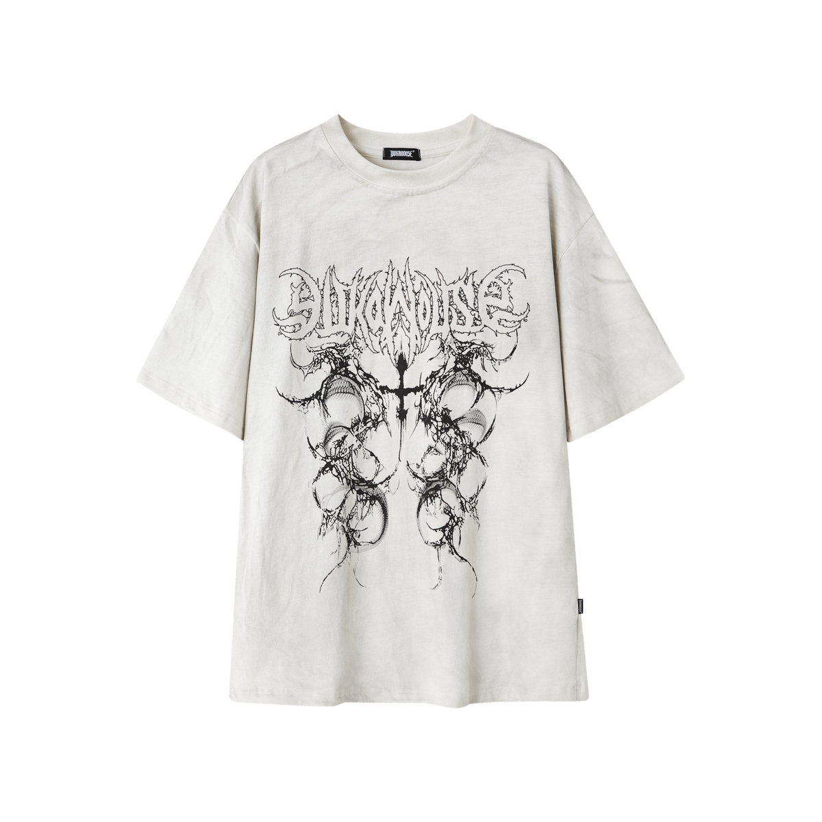 Washed Damage Oversize Short Sleeve T-Shirt & Spiderweb Mesh Long Sleeve Shirt