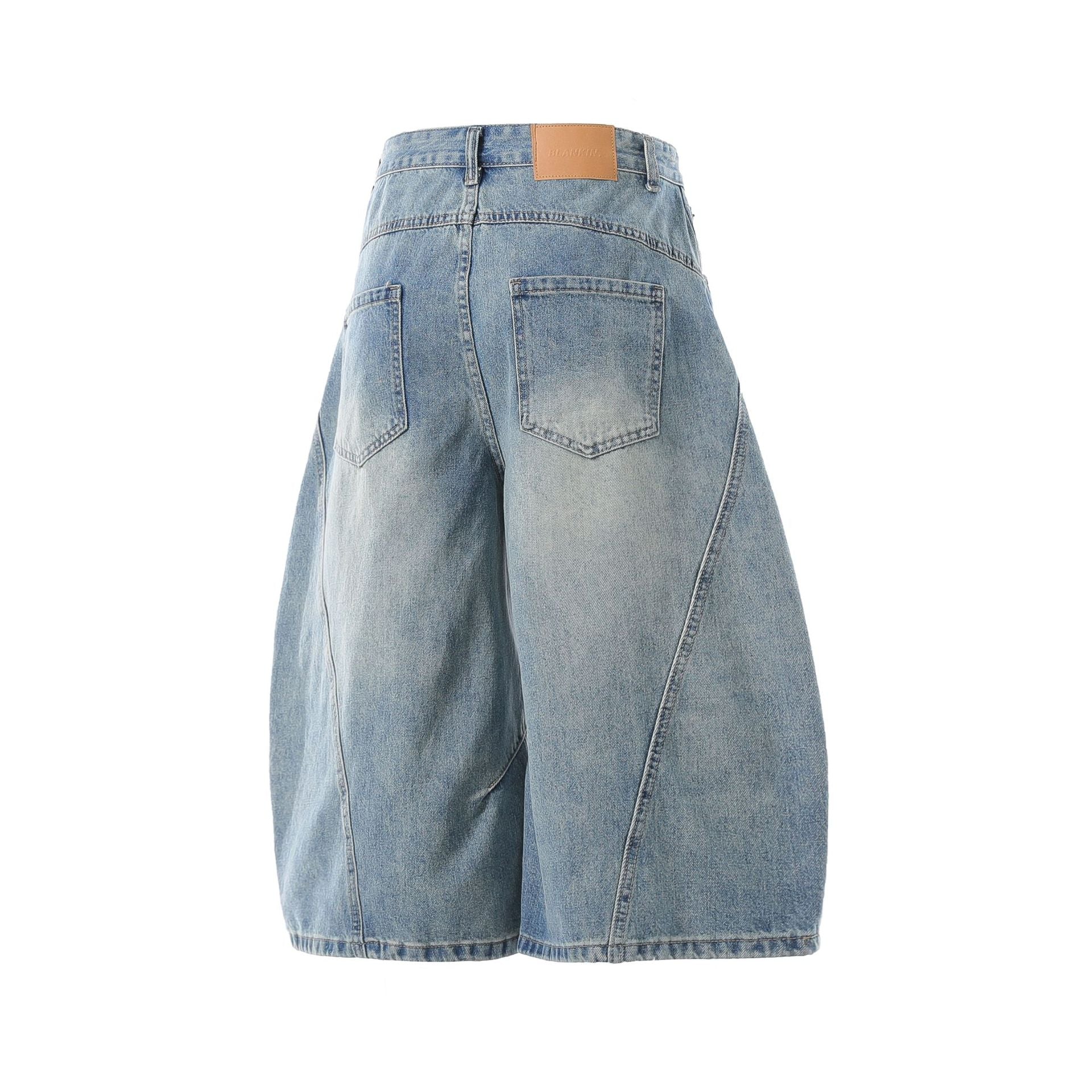 Washed Whisker Curved Cropped Denim Jeans
