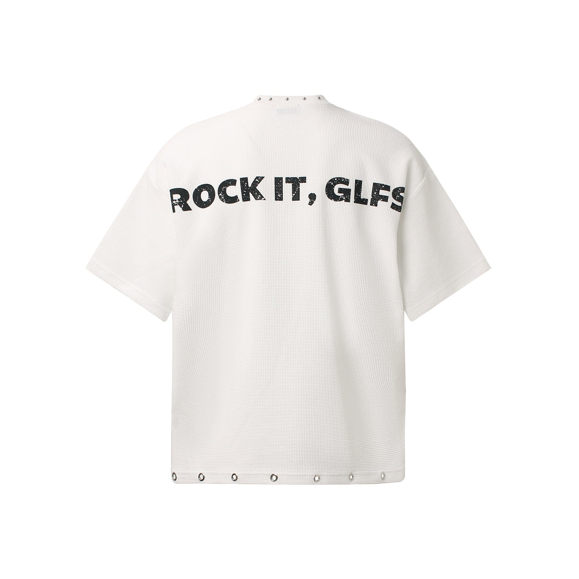 Waffle Newspaper Print Studs Short Sleeve T-Shirt