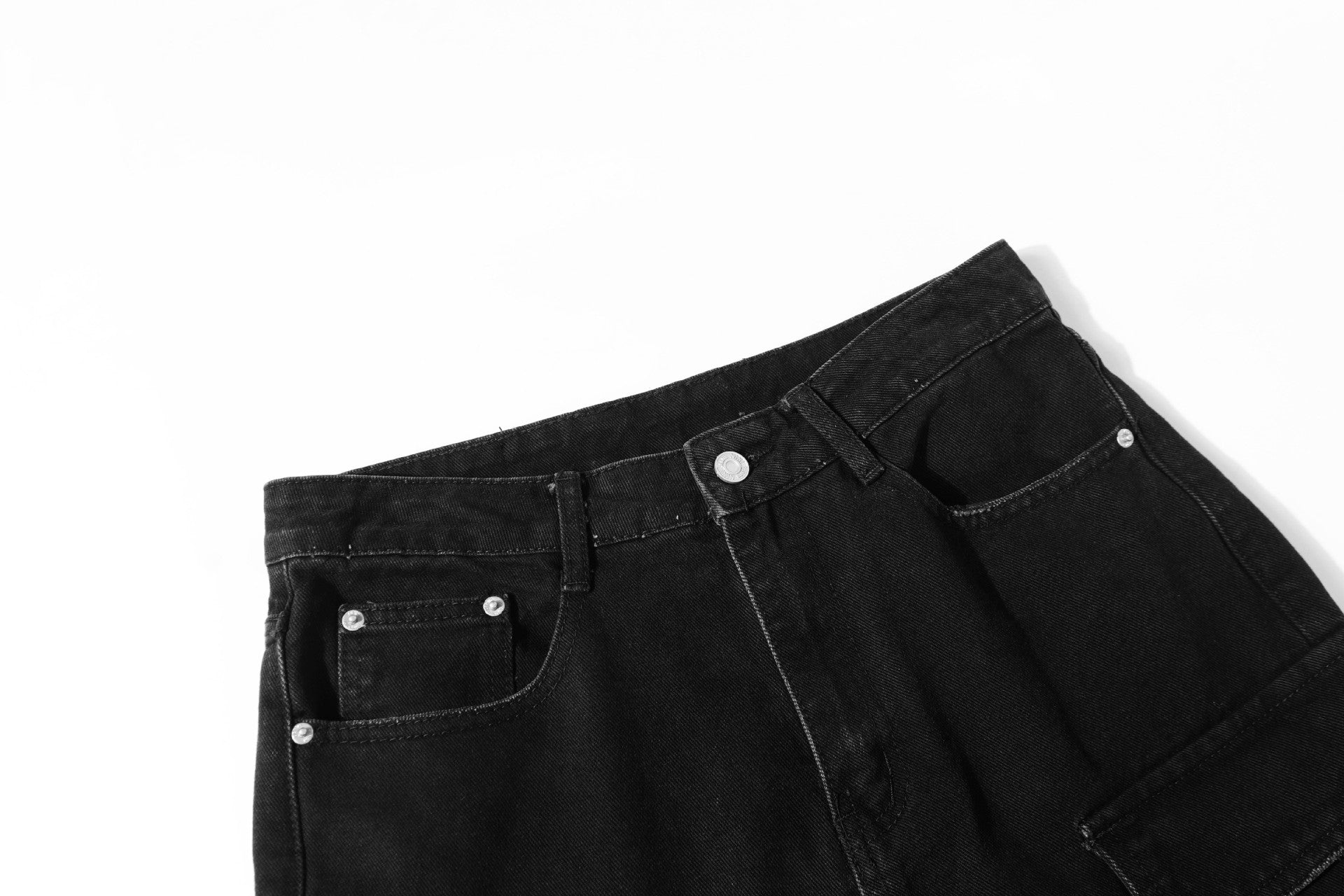 Washed Damage Multi-Pocket Straight Cargo Denim Jeans