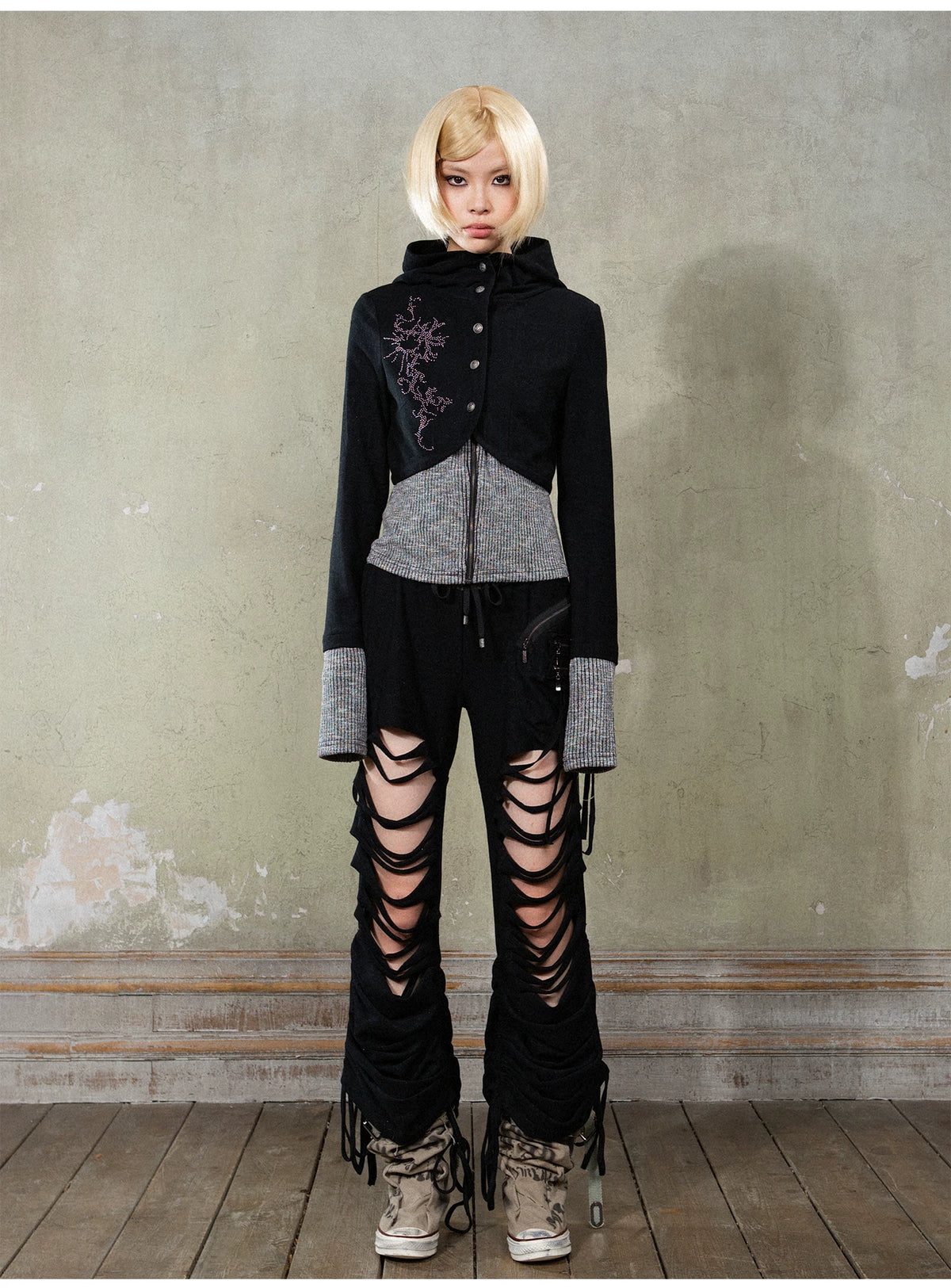Fake Layered Long Sleeve Hooded Knit Cardigan