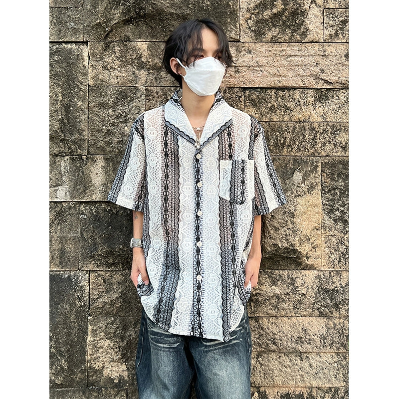 3D Embroidery Hollow-Out Short Sleeve Shirt