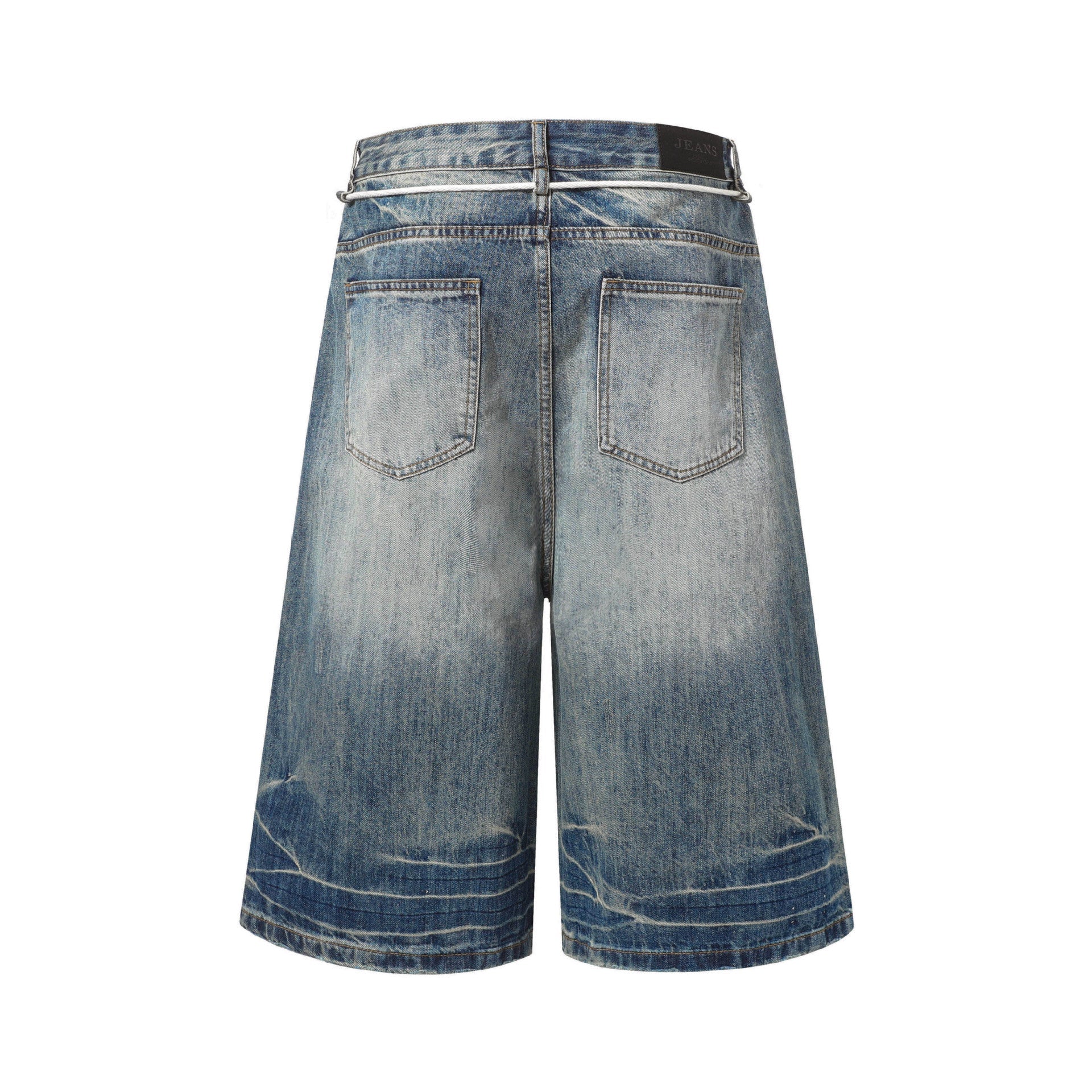 Washed Lightning Drawstring Denim Jort