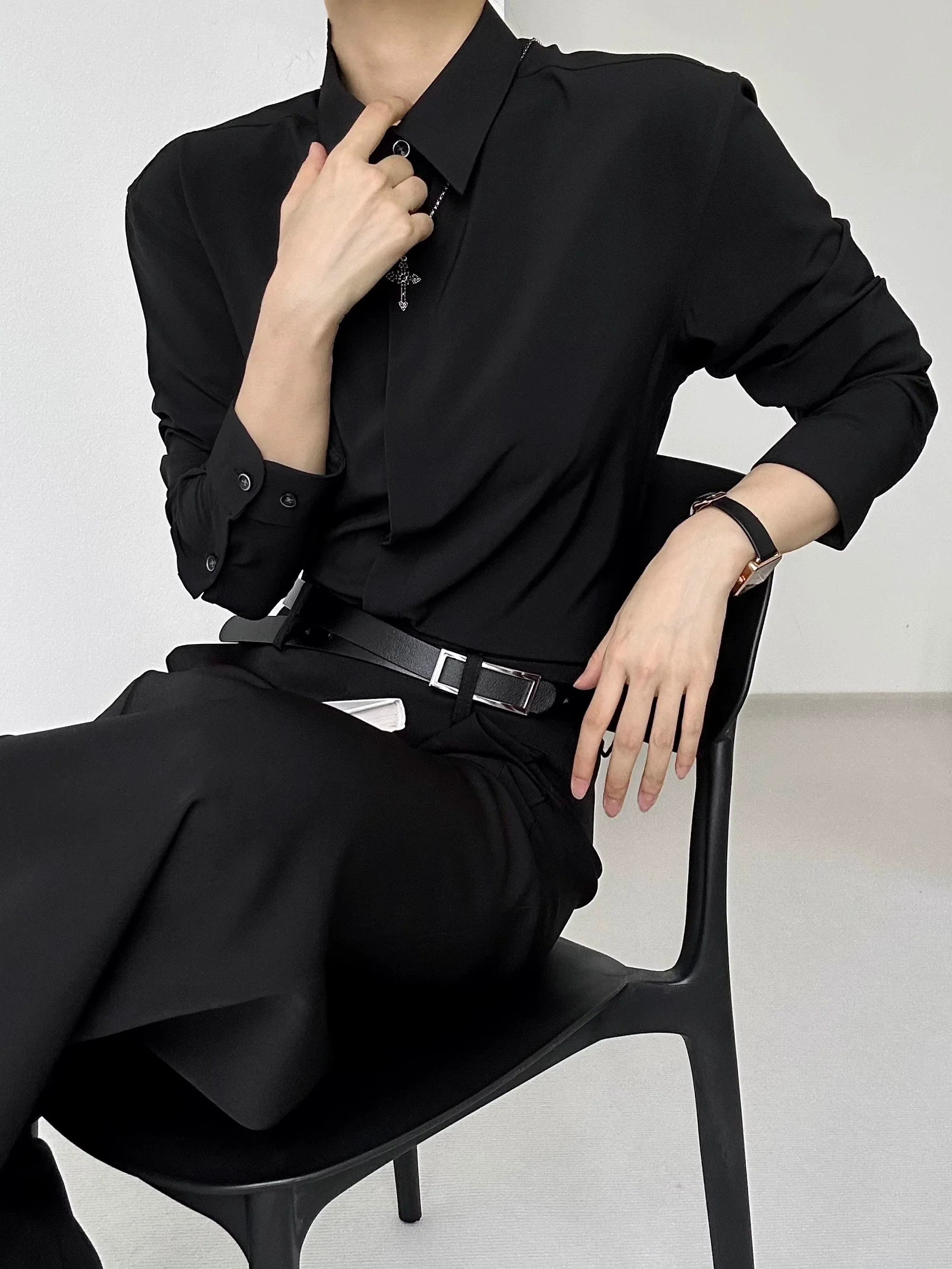 Drape Plain Long Sleeve Shirt
