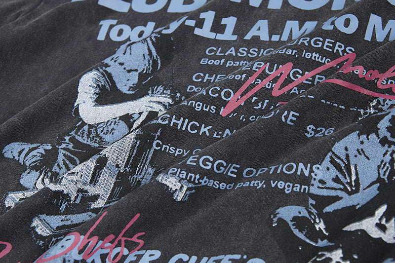 Washed Graphic Letter Print Short Sleeve T-Shirt