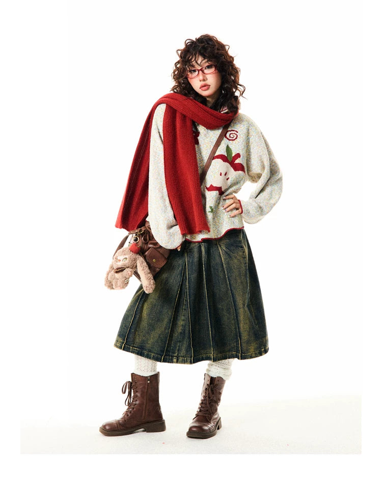 Fruit Pattern Knit Oversize Hoodie
