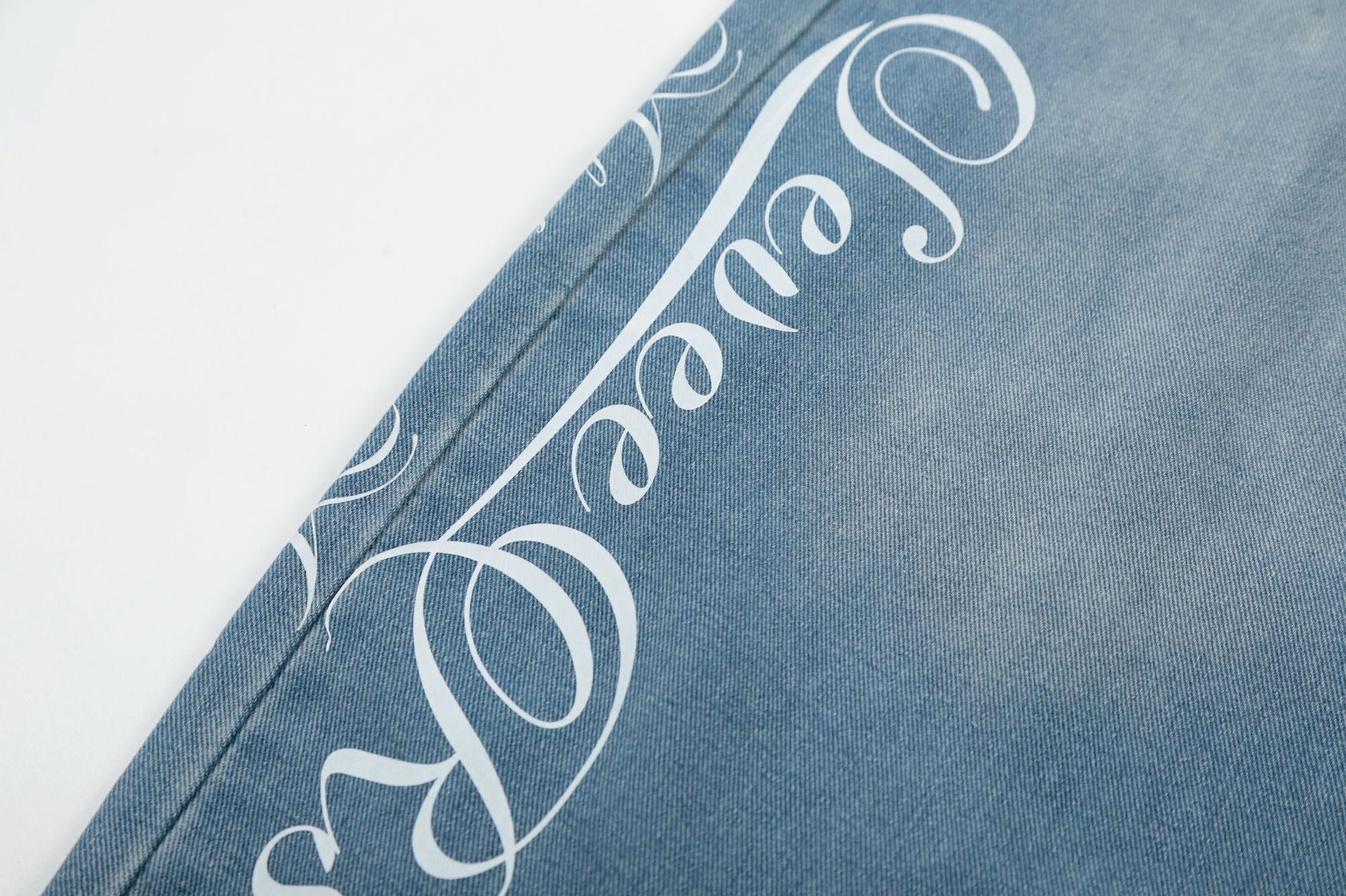 Washed Letter Print Wide Leg Denim Jeans