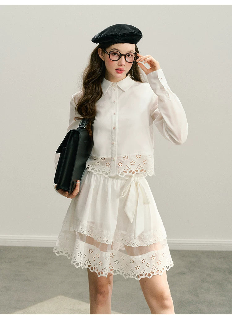 Lace Long Sleeve Shirt & Lace Short Skirt Setup