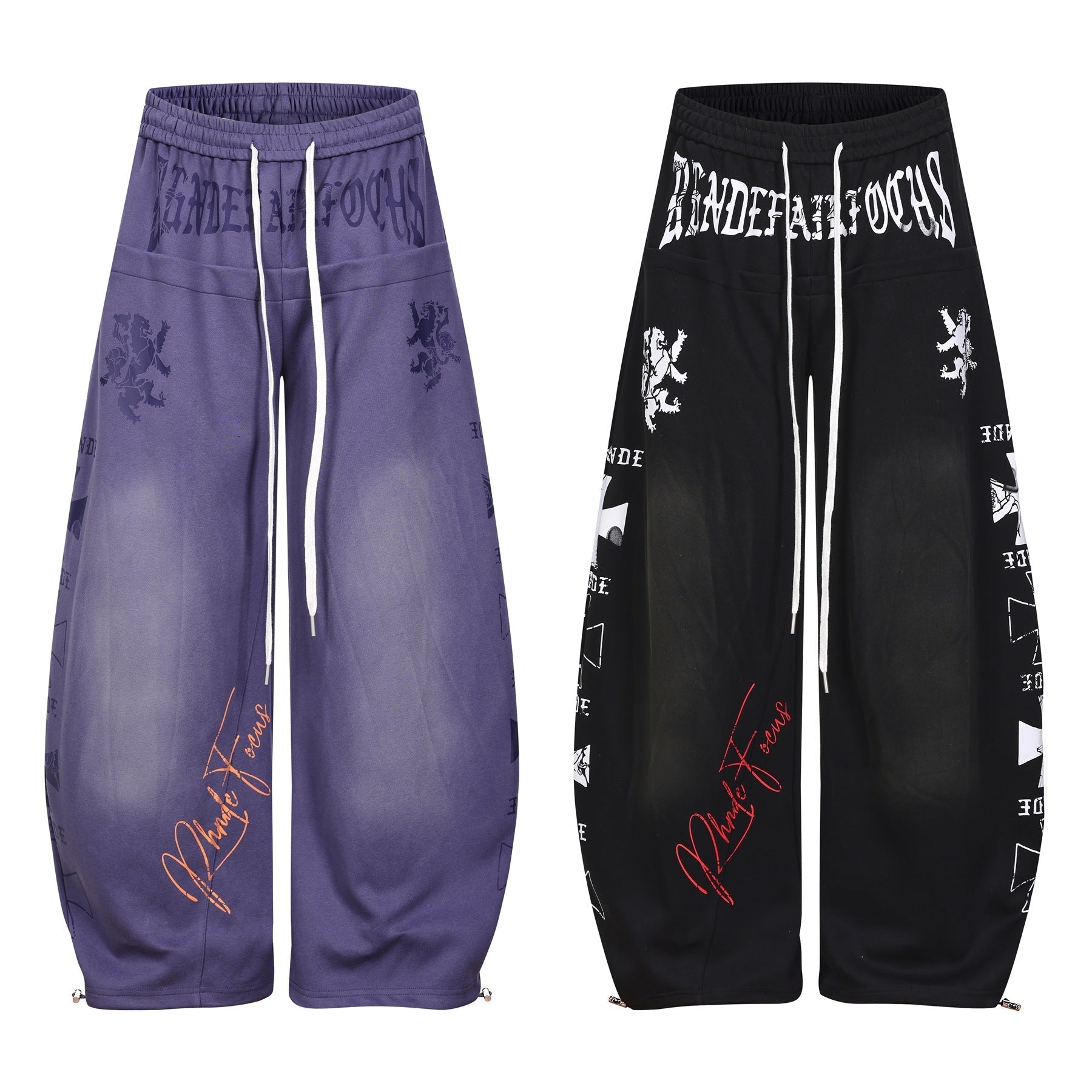 Graphic Print Panel Curved Wide Leg Sweatpants