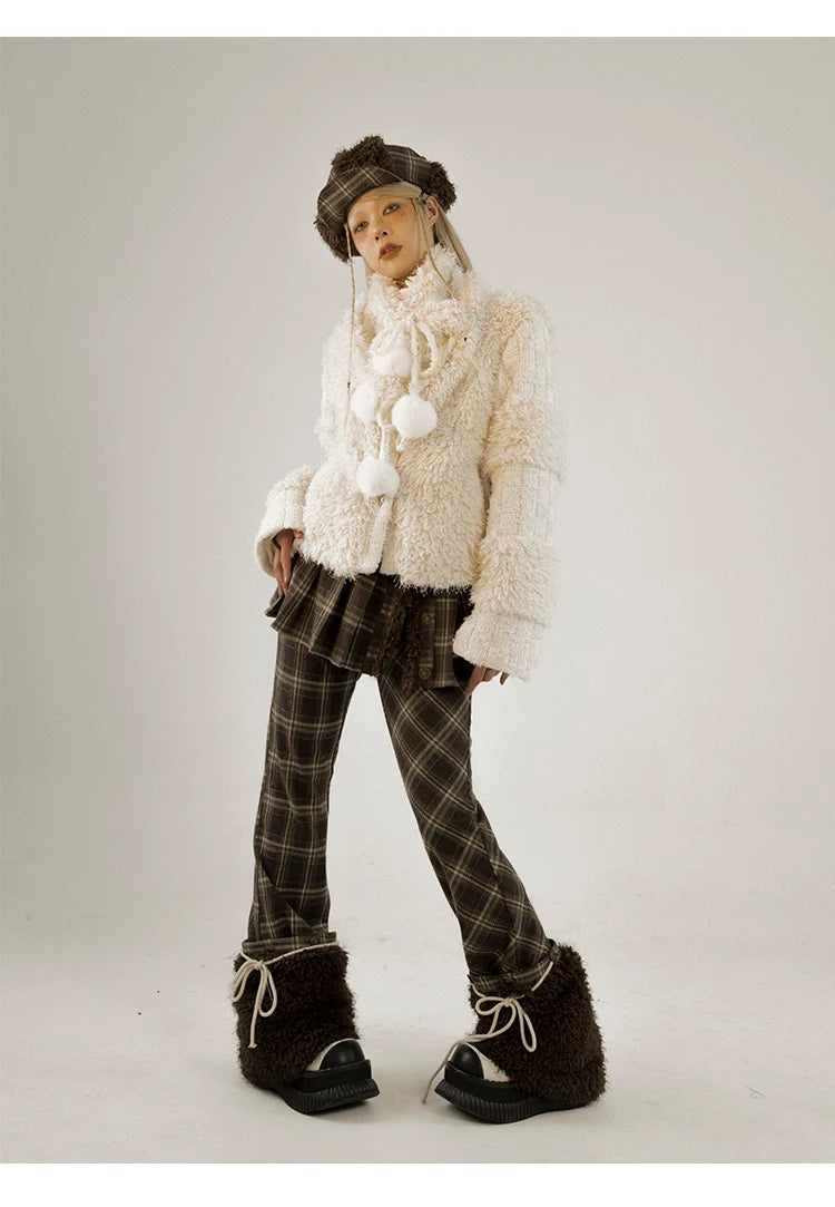 Fleece Lining Soft Fuzzy Knit Cardigan & Half Skirt Setup