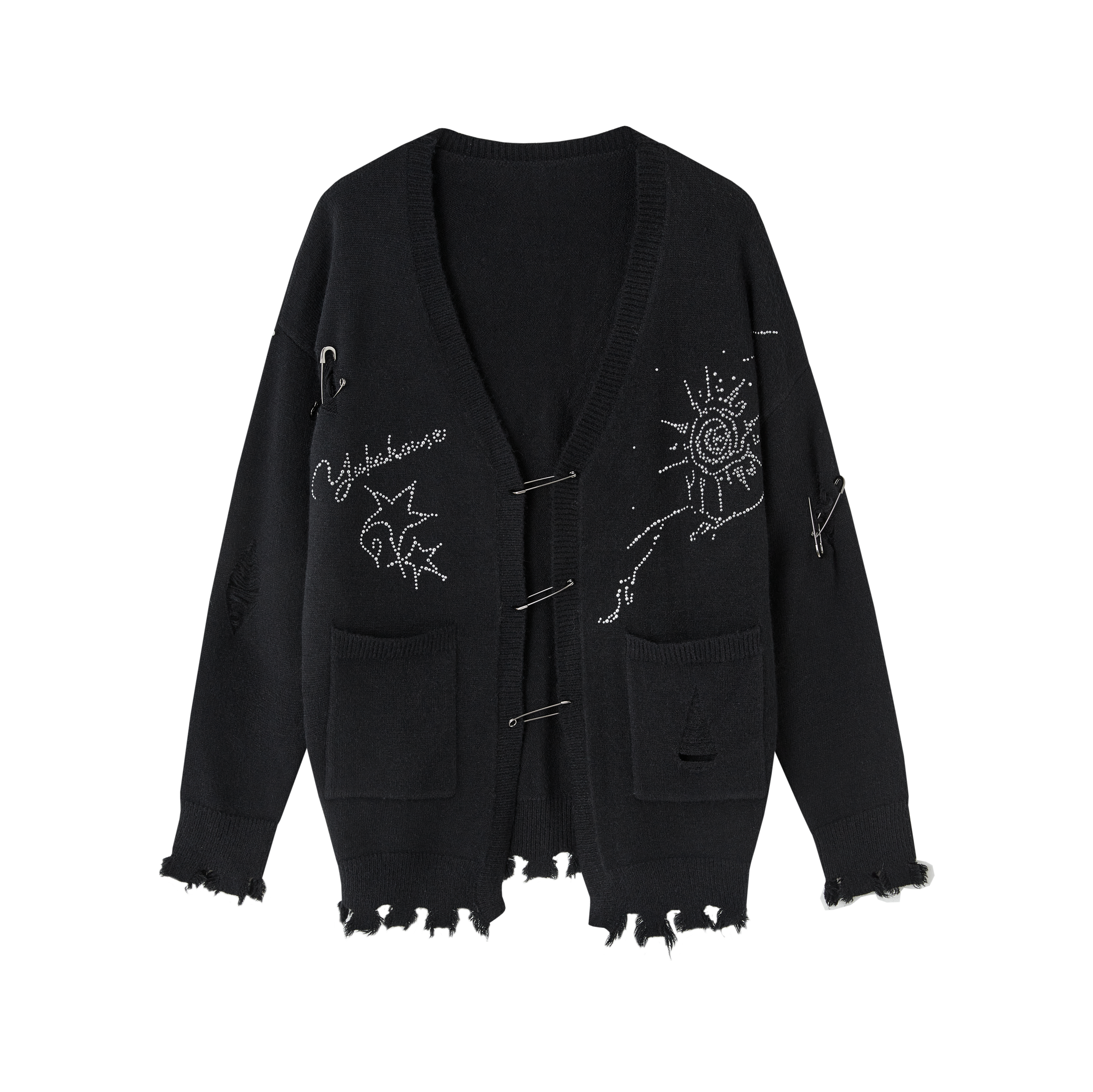 Safety Pin V-Neck Oversize Knit Cardigan