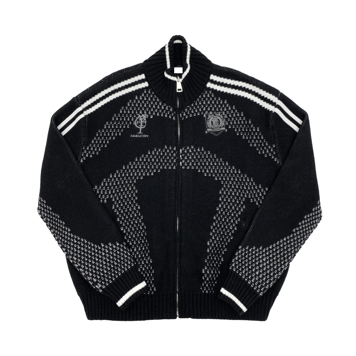 Embroidery Stripe Line Zipper Knit Cardigan