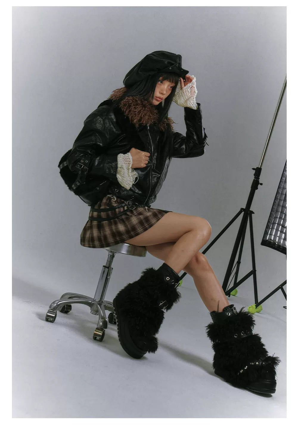 Detachable Fur Collar Glossy Padded PU Leather Jacket