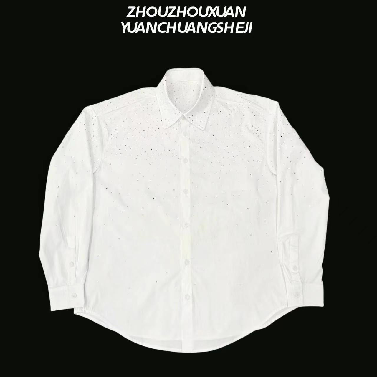 Rhinestone Star Detachable Shoulder-Pad Long Sleeve Shirt