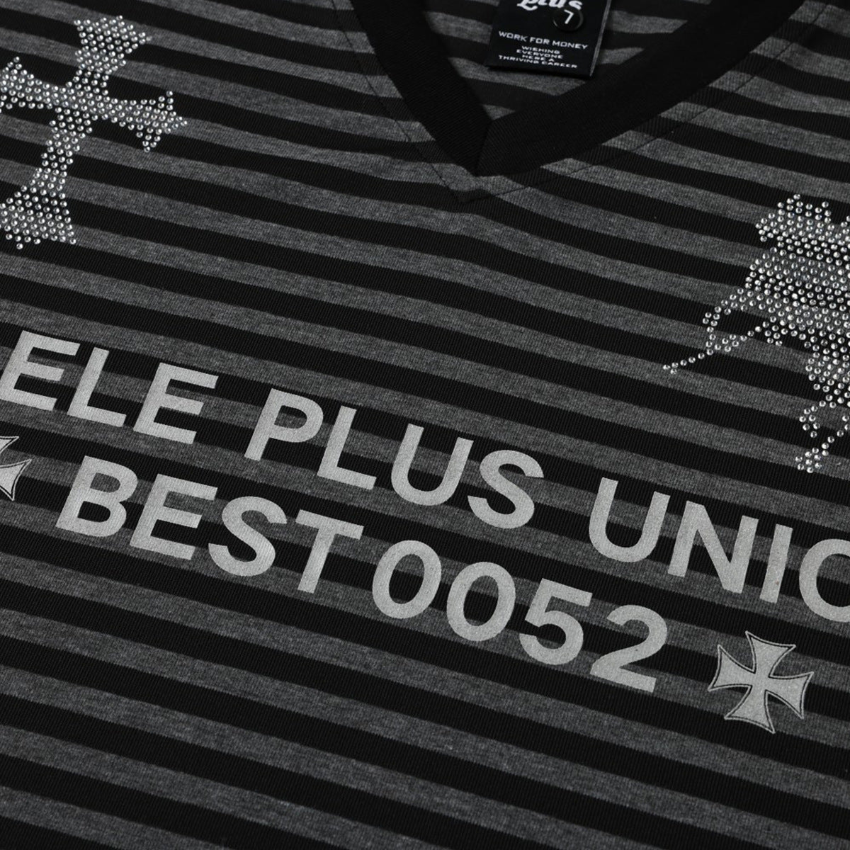 Stripe Cross Rhinestone Short Sleeve T-Shirt