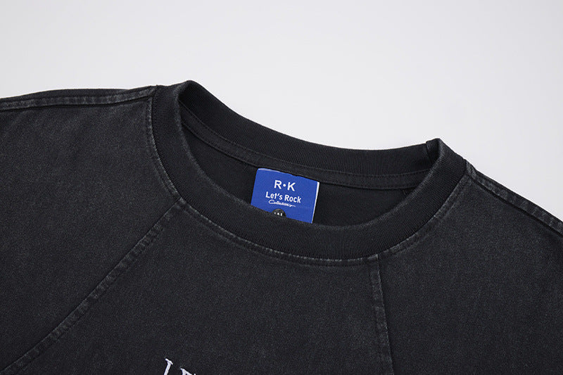 Washed Embroidery Raglan Short Sleeve T-Shirt