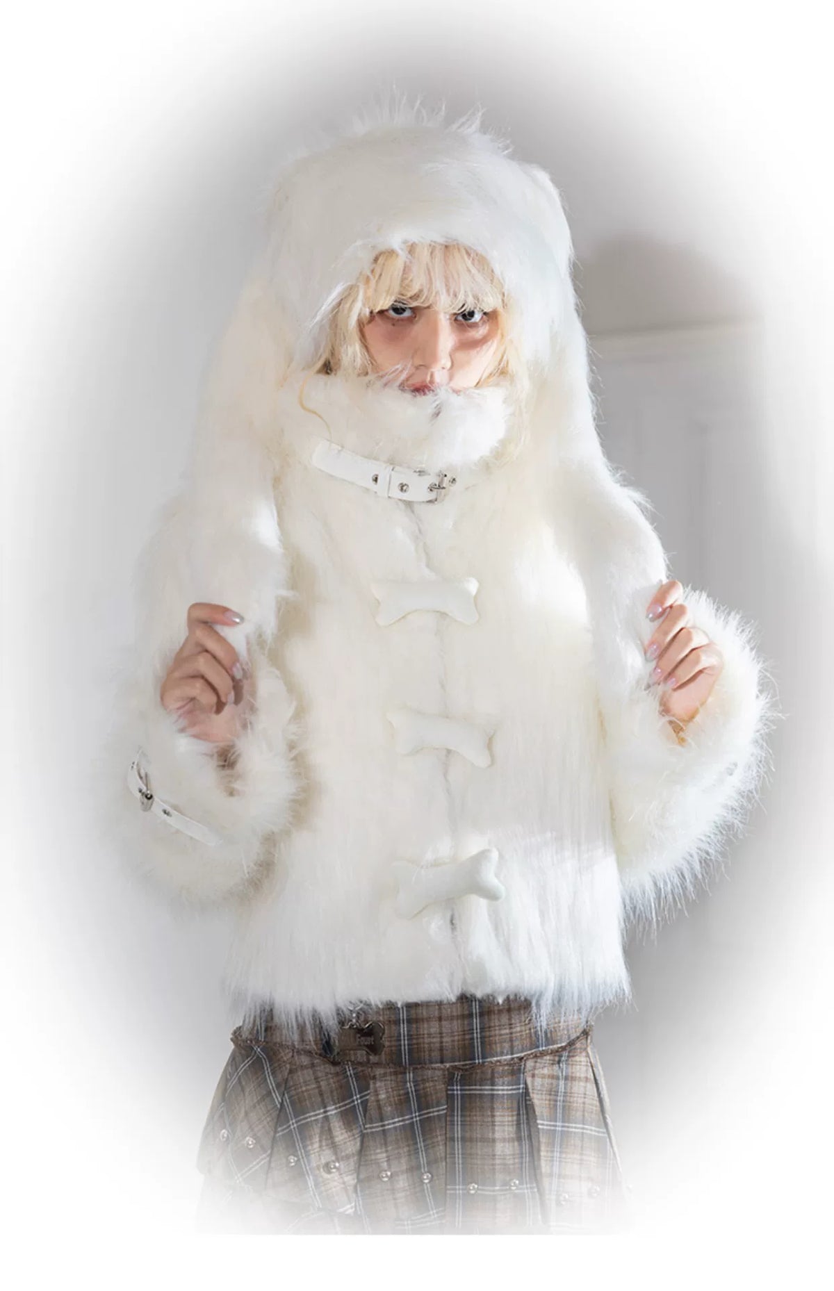 Dog Bone Pattern Fake Fur Jacket
