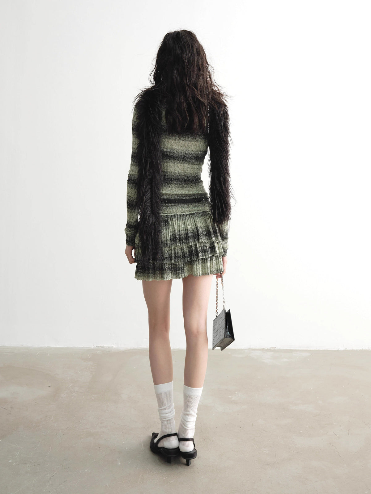 Fake Layered Stripe Ruffle Knit Dress