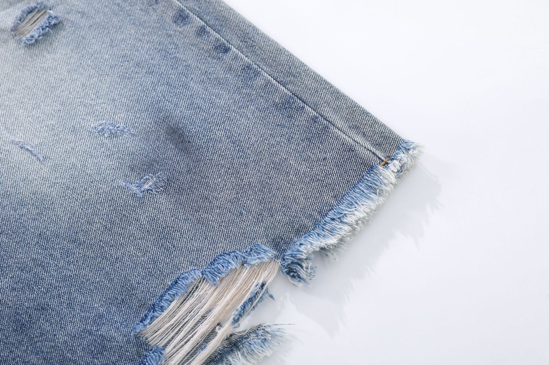 Whisker Washed Wide Leg Denim Jort