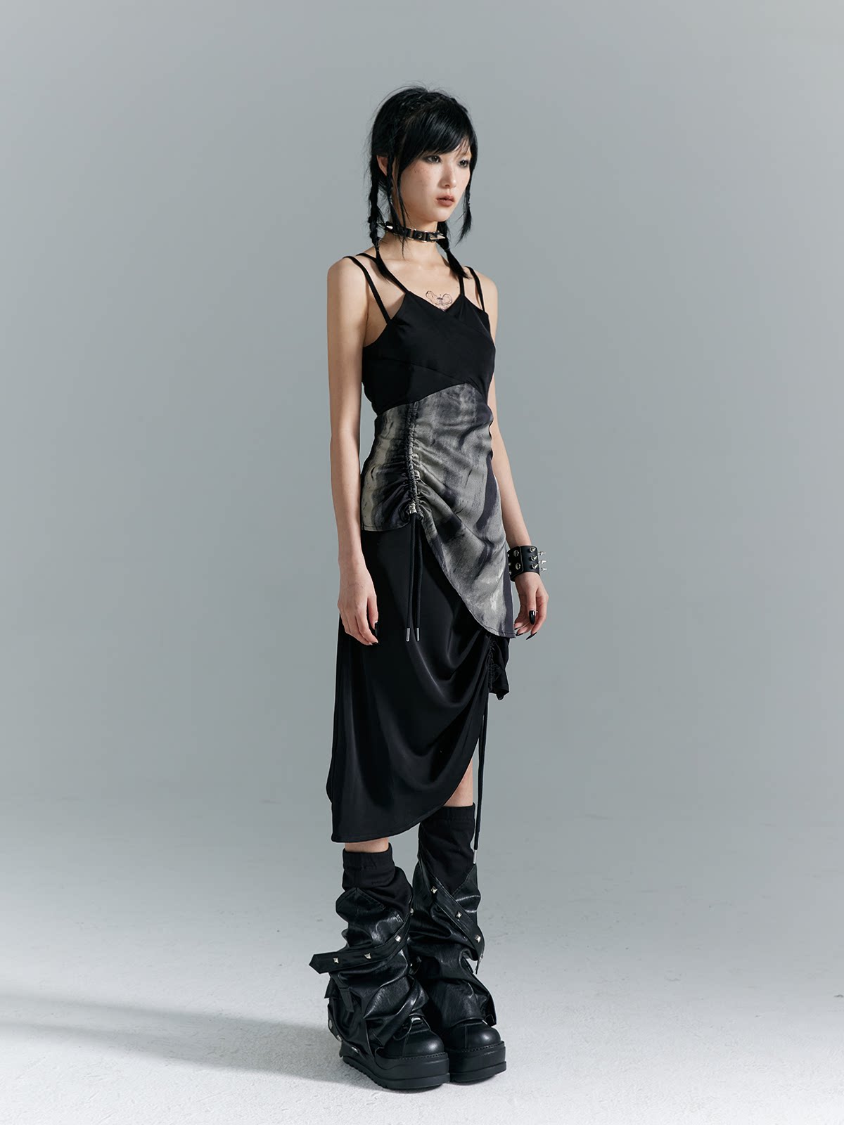 Drawstring Asymmetrical Hem Camisole Midi Dress
