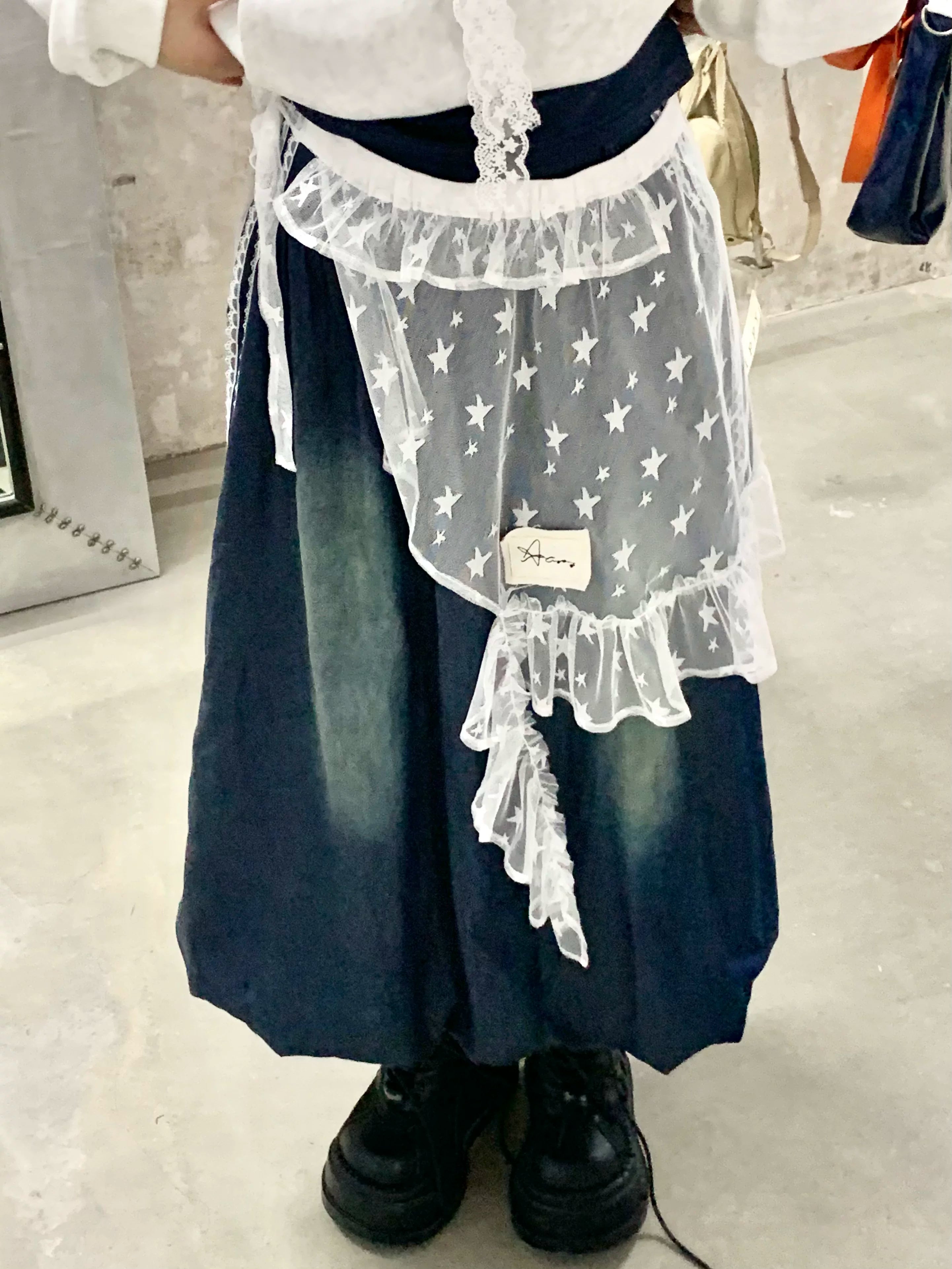 Star Mesh Lace Trim Layered Short Skirt