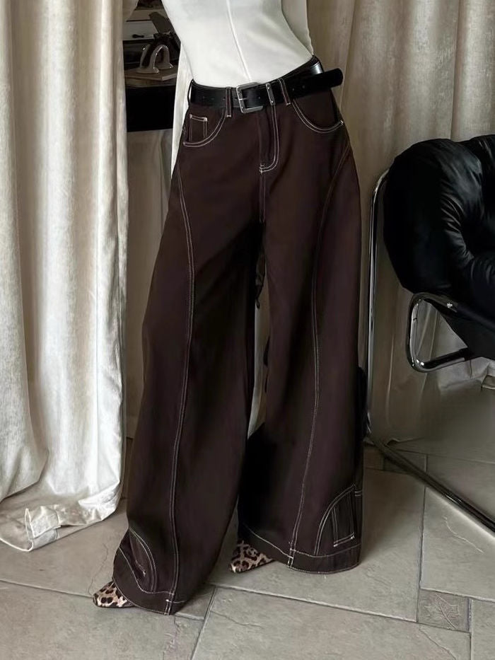 Retro High-Waisted Brown Wide-Leg Jeans
