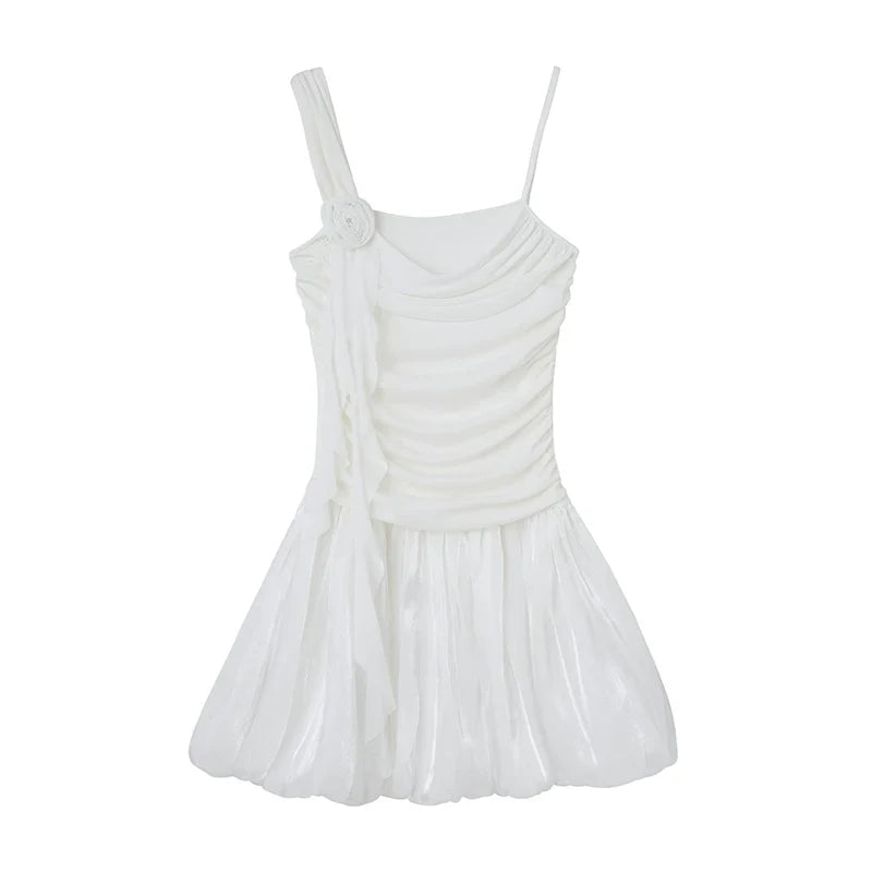 Rose Design A-Line Fluffy Tassel Slim Fit Dress