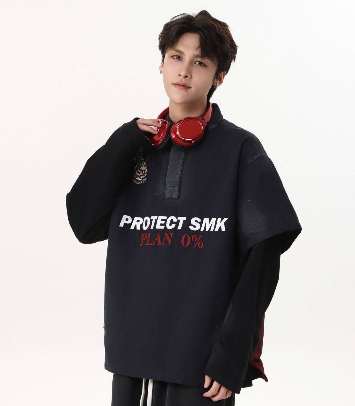 Dirty Washed Fake Layered Long Sleeve T-Shirt