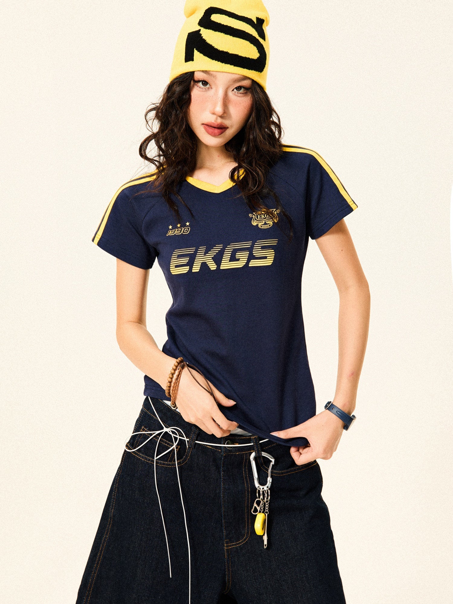 Stripe Letter Print Short Sleeve T-Shirt & Short Pants Setup