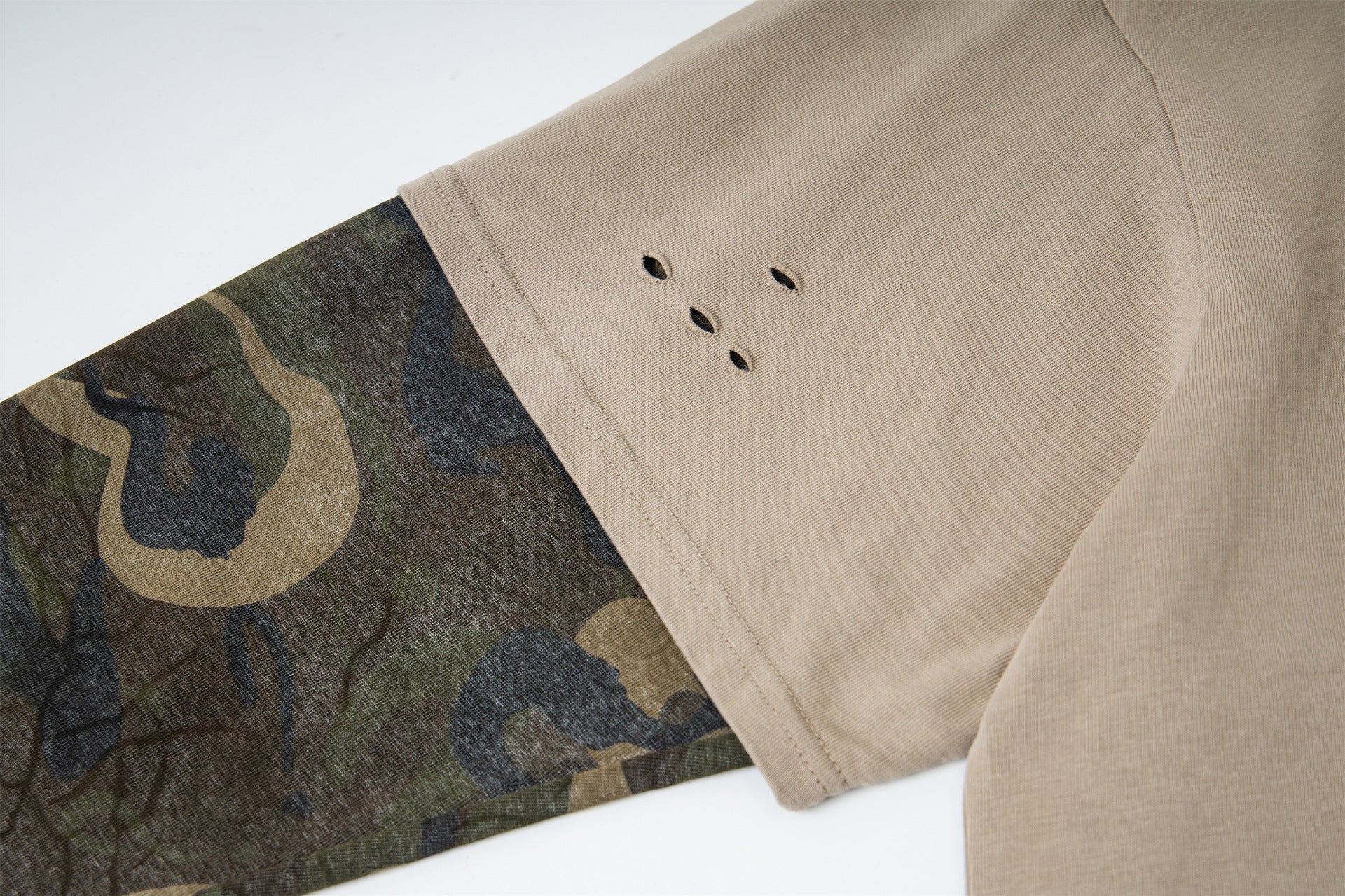 Fake Layered Camo Damage Print Long Sleeve T-Shirt