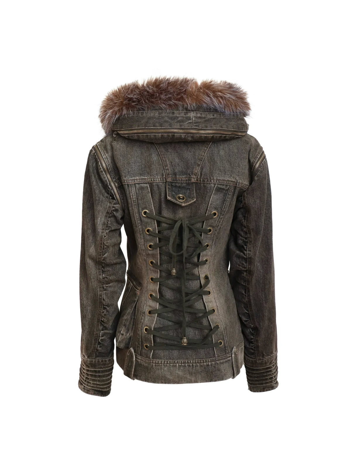 Padded Detachable Washed Denim Jacket