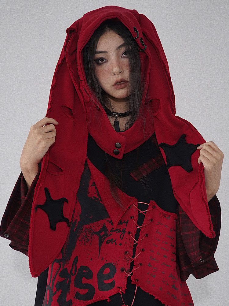 Red & Black Star Hat Scarf