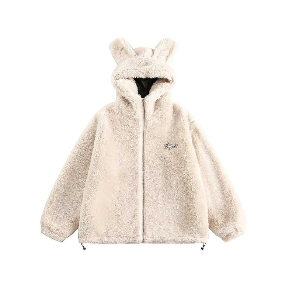 Veste en fourrure à capuche avec oreilles de lapin