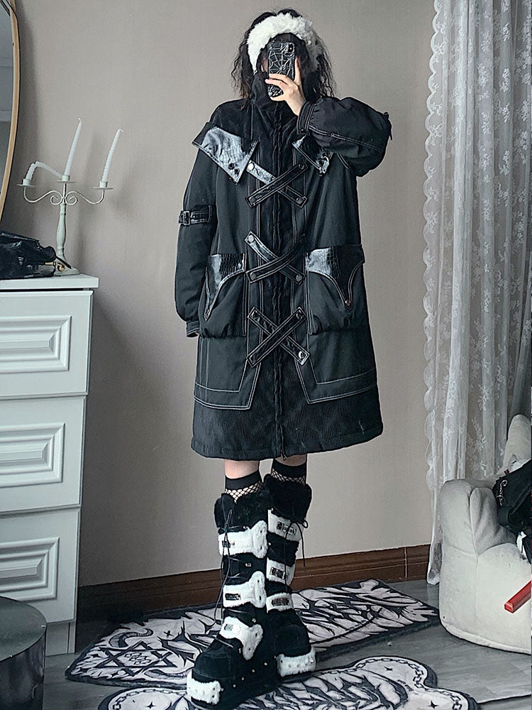 Dark Style Long Thick Padded Coat