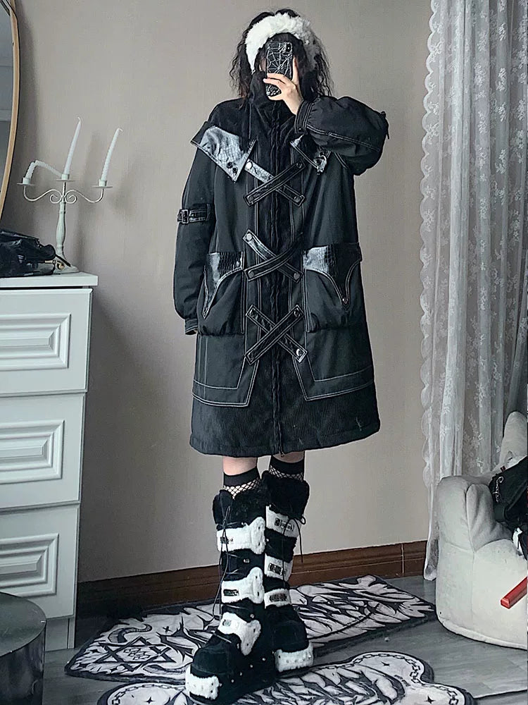 Dark Style Long Thick Padded Coat