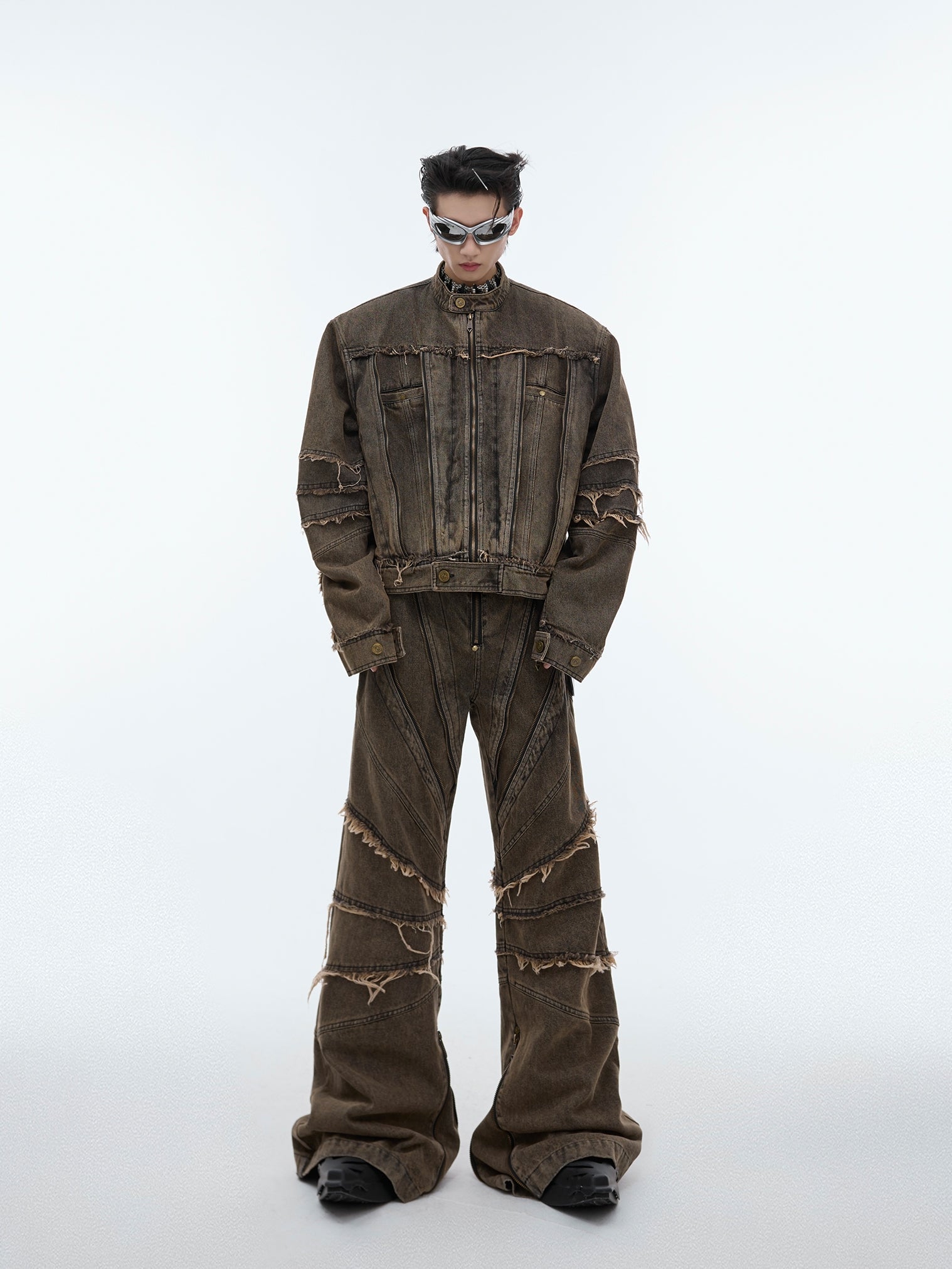 Washed Shoulder Pad Denim Jacket & Denim Jeans Setup