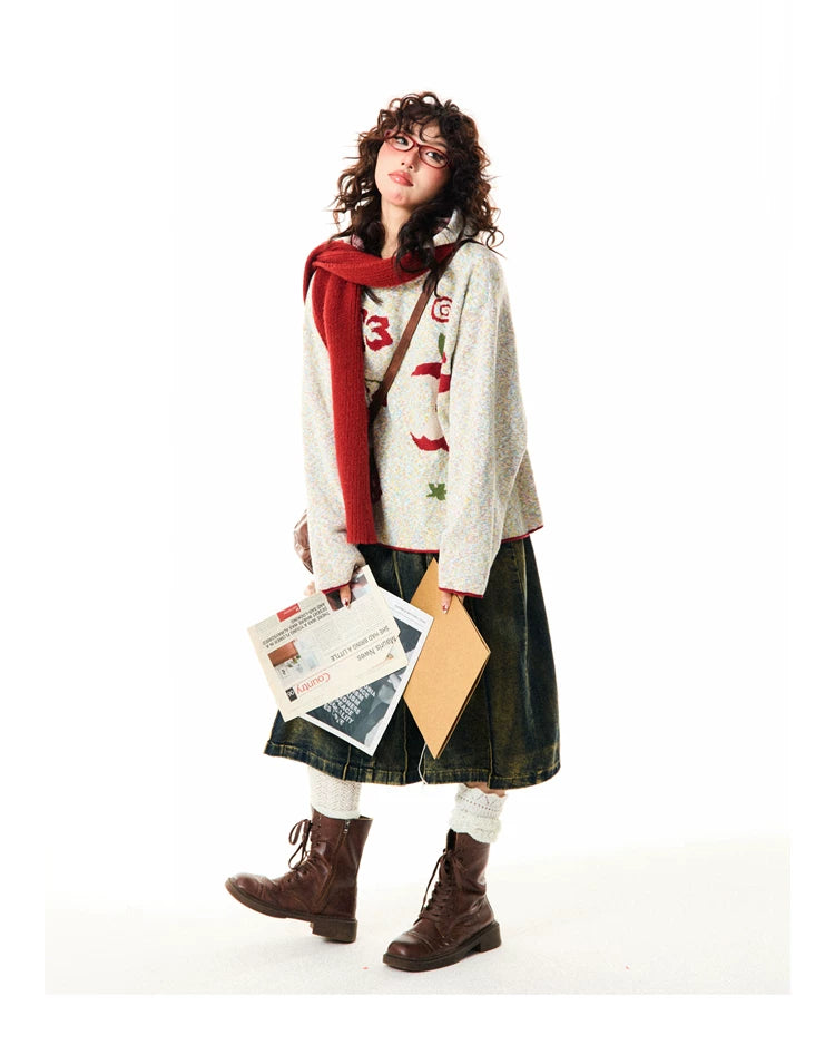 Fruit Pattern Knit Oversize Hoodie