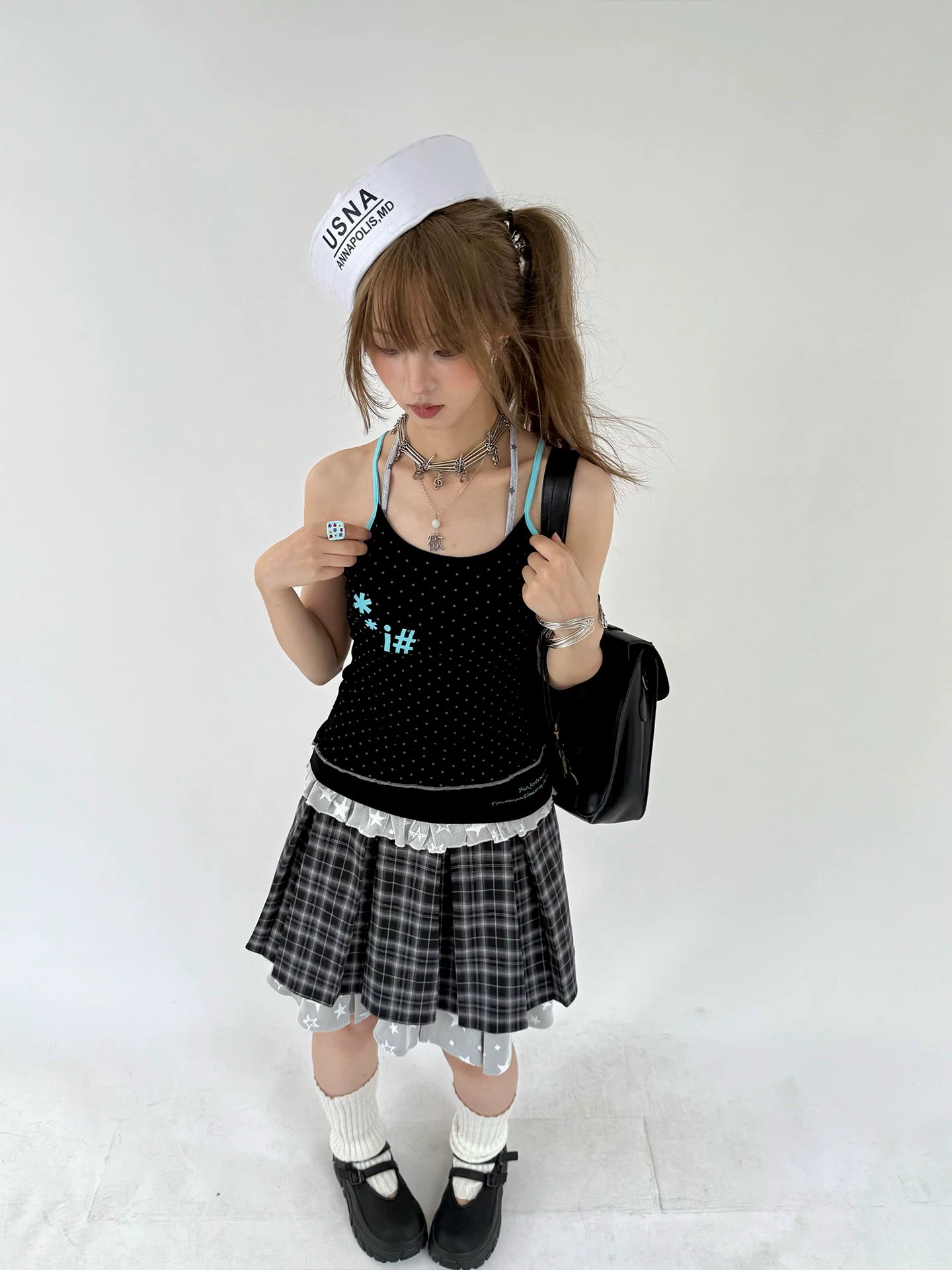 Plaid Lace Layered Star A-Line Short Skirt