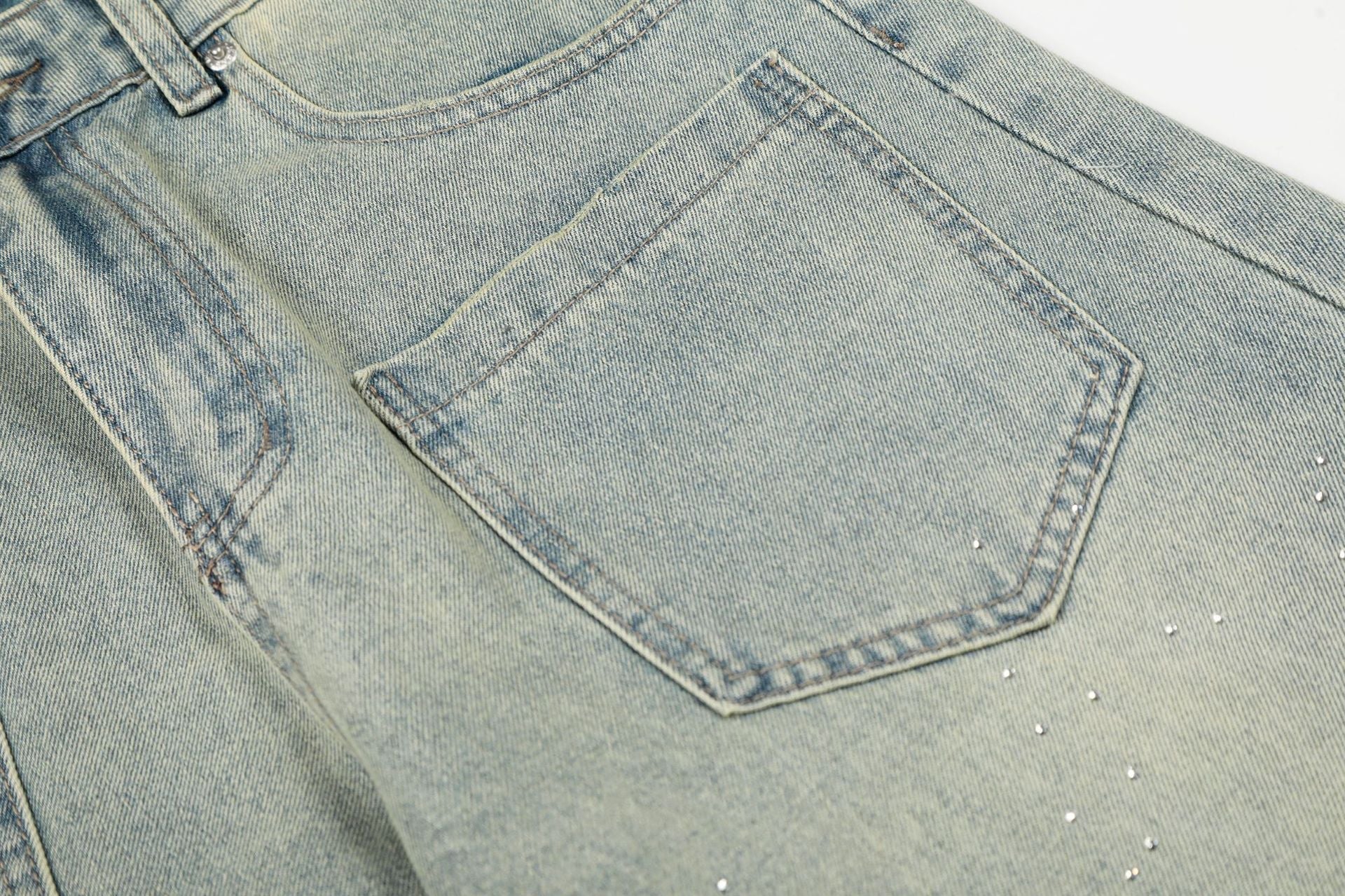 Washed Paint Pocket Wide Leg Denim Jeans