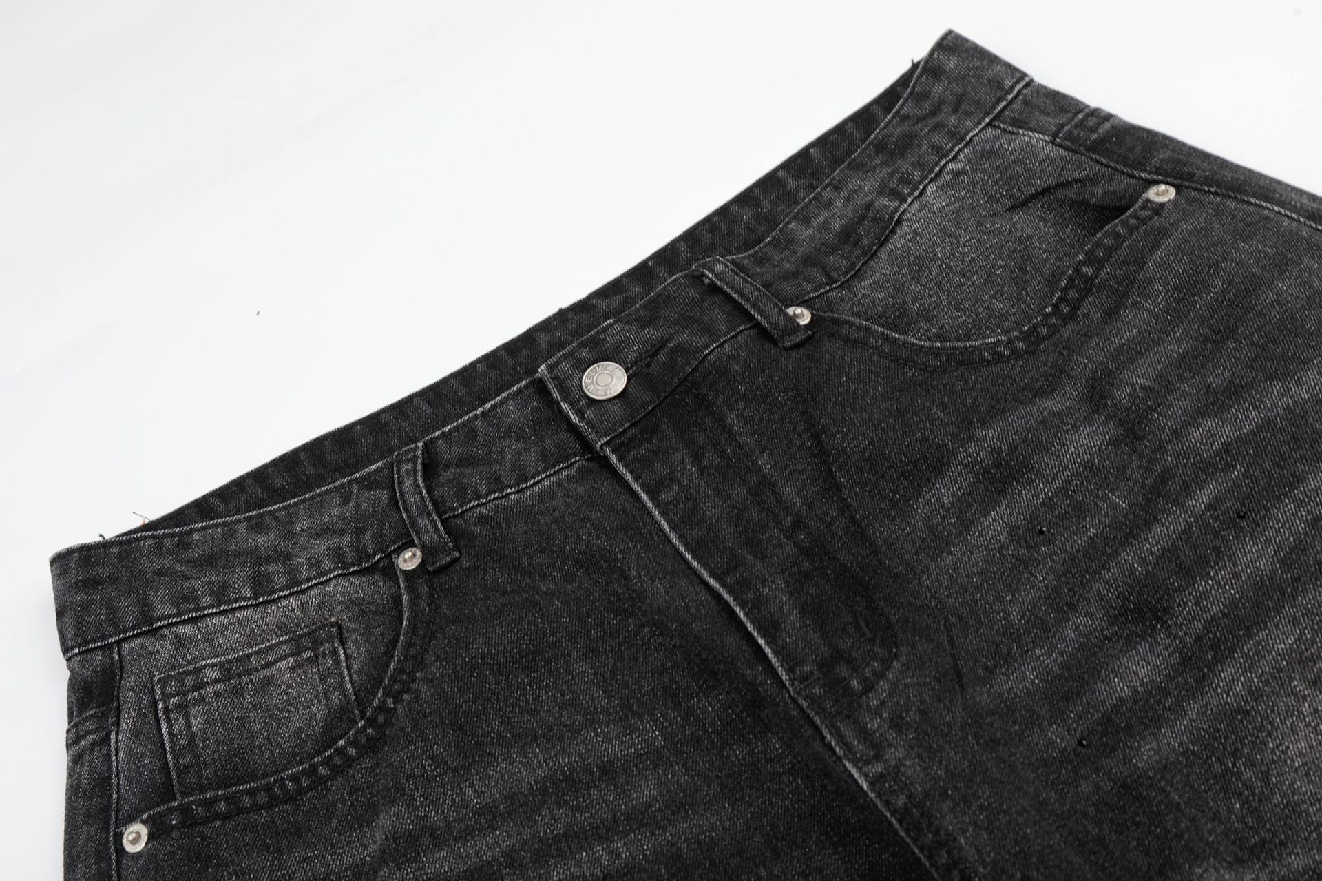 Washed Rhinestone Barrel Denim Jeans