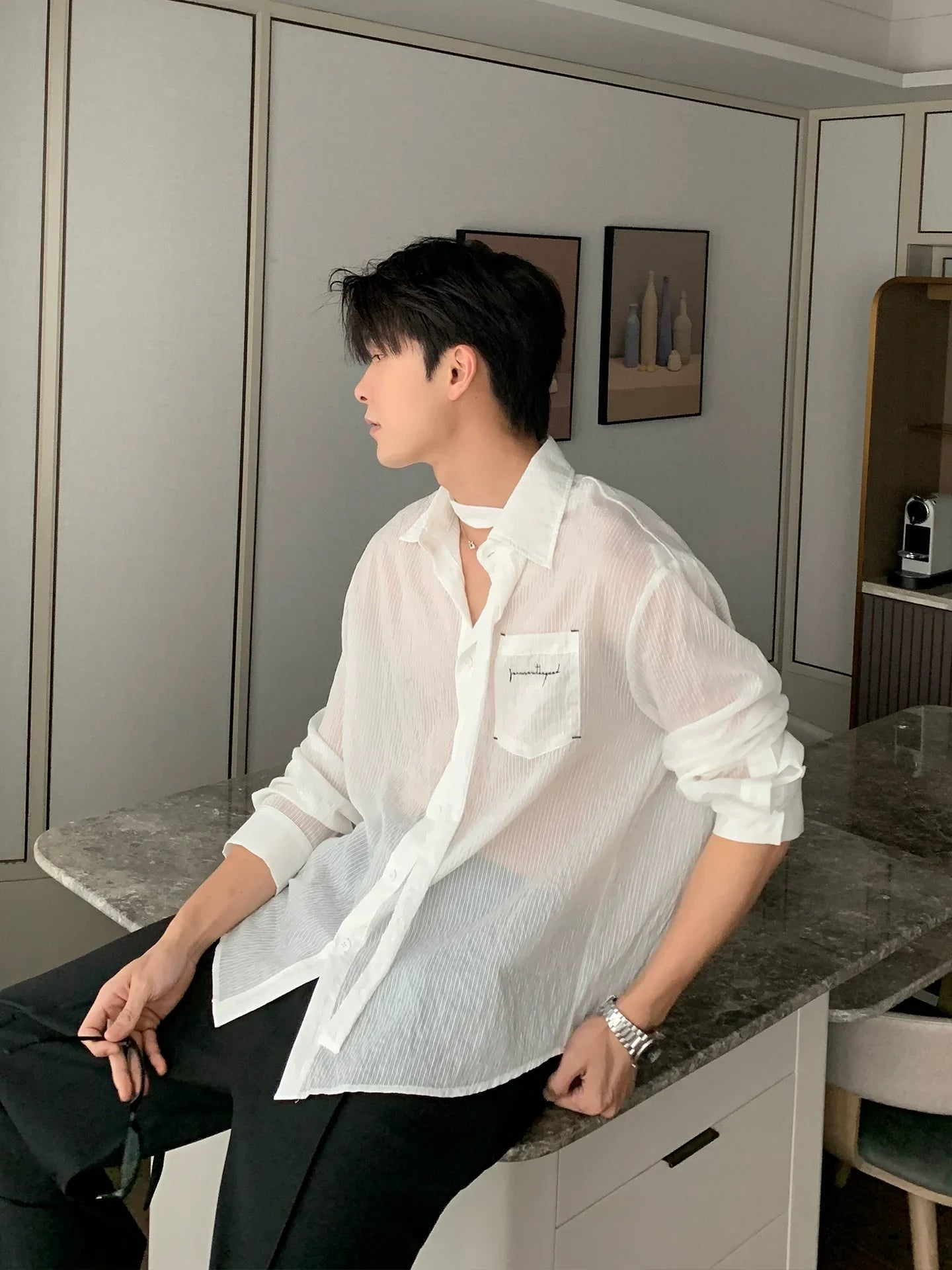 Thin Stripe Sunscreen Long Sleeve Shirt