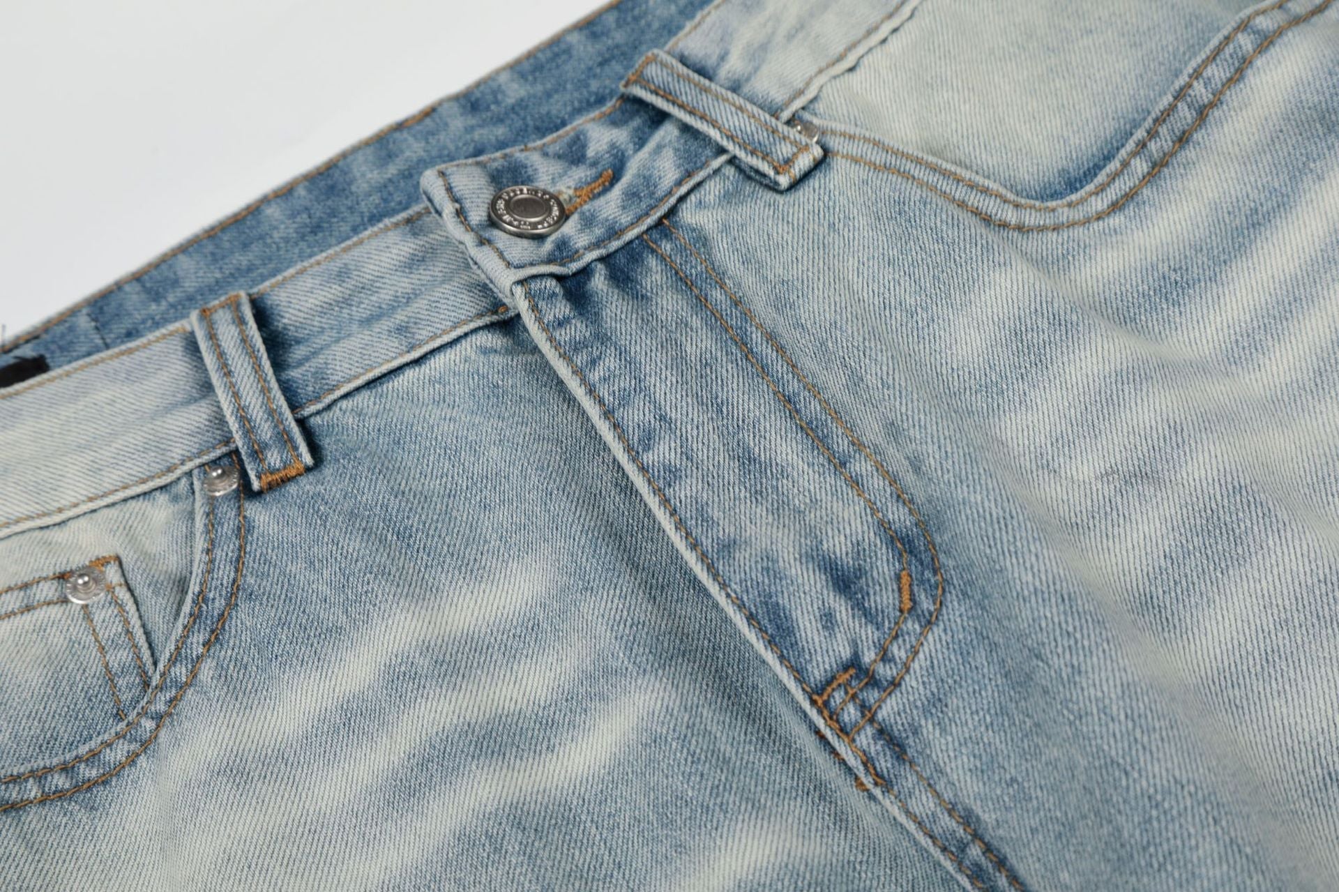 Washed Whisker Wide Leg Denim Jeans