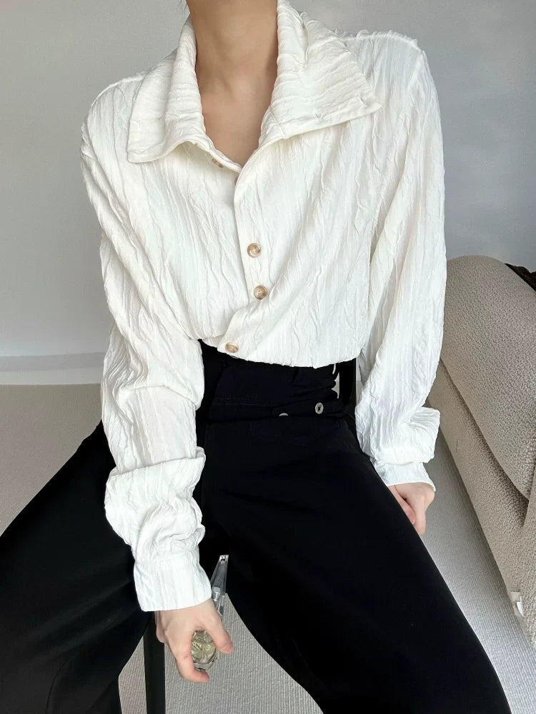 Wave Design Stand Neck Long Sleeve Shirt