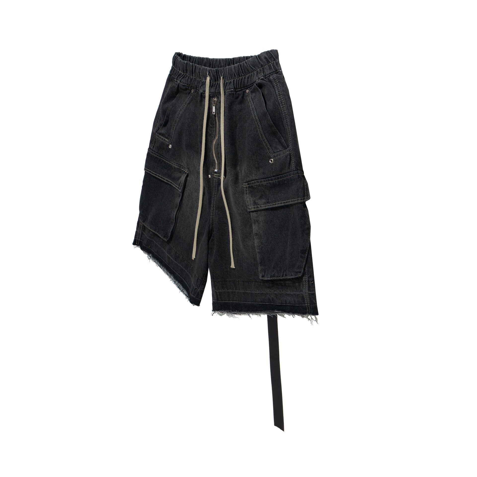 Drawstring Cargo Damage Denim Jort