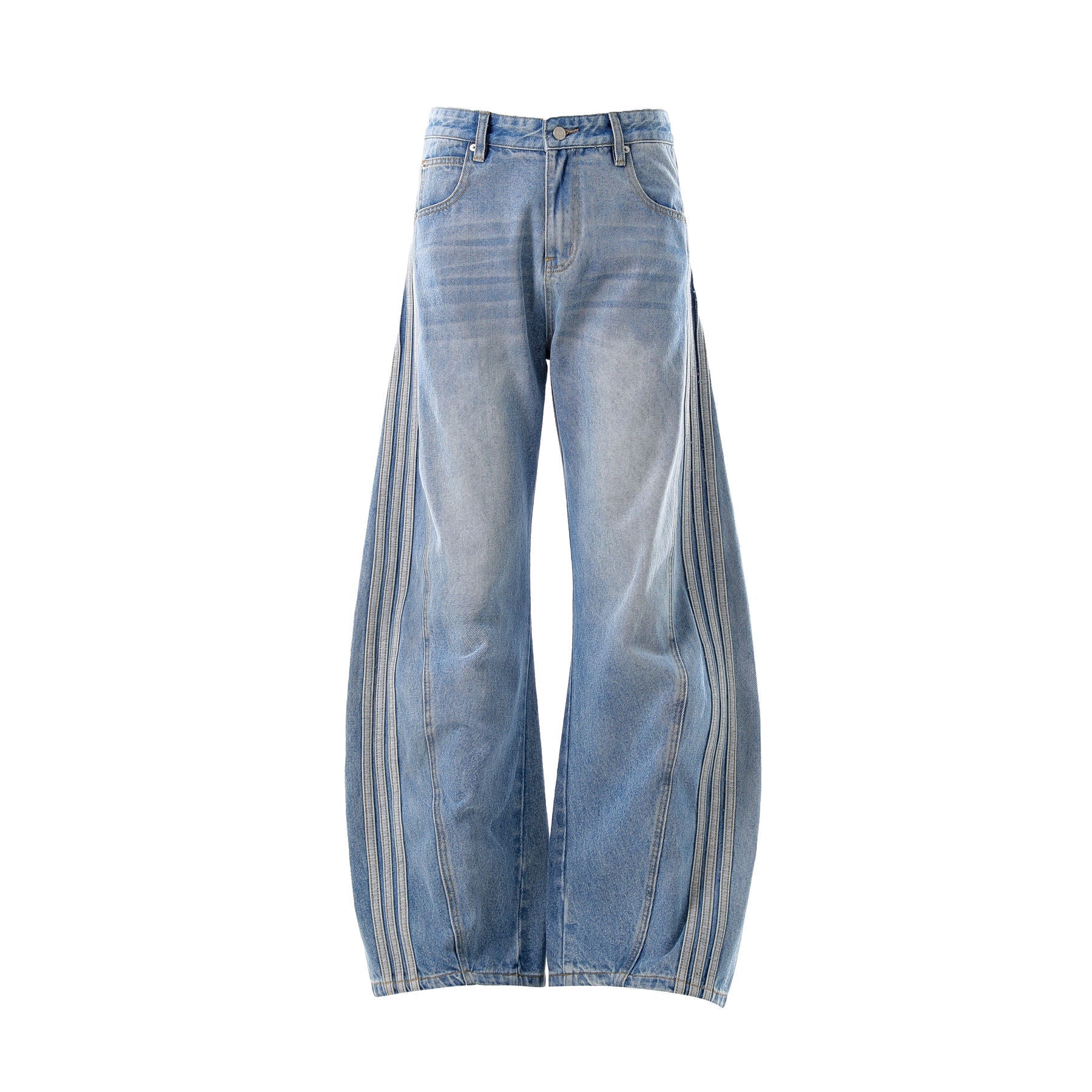 Washed Whisker Pin Tuck Wide Leg Denim Jeans