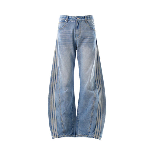 Calça Jeans Wide Leg com Detalhe de Pences e Efeito Estonado - Azul / S