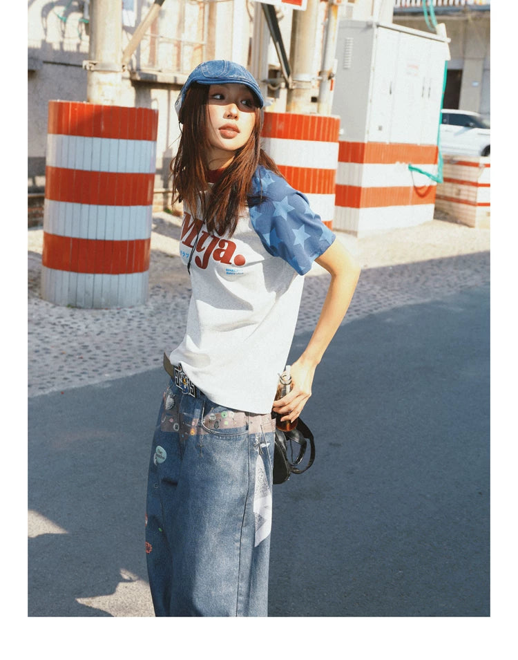Raglan Sleeve Letter Print Fitted Short Sleeve T-Shirt