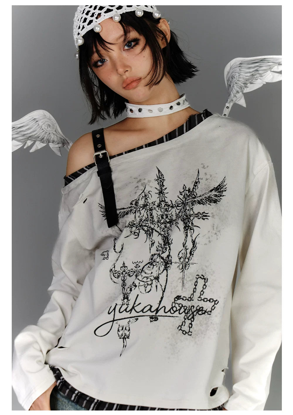 Off-Shoulder Asymmetrical Punk Long Sleeve T-Shirt