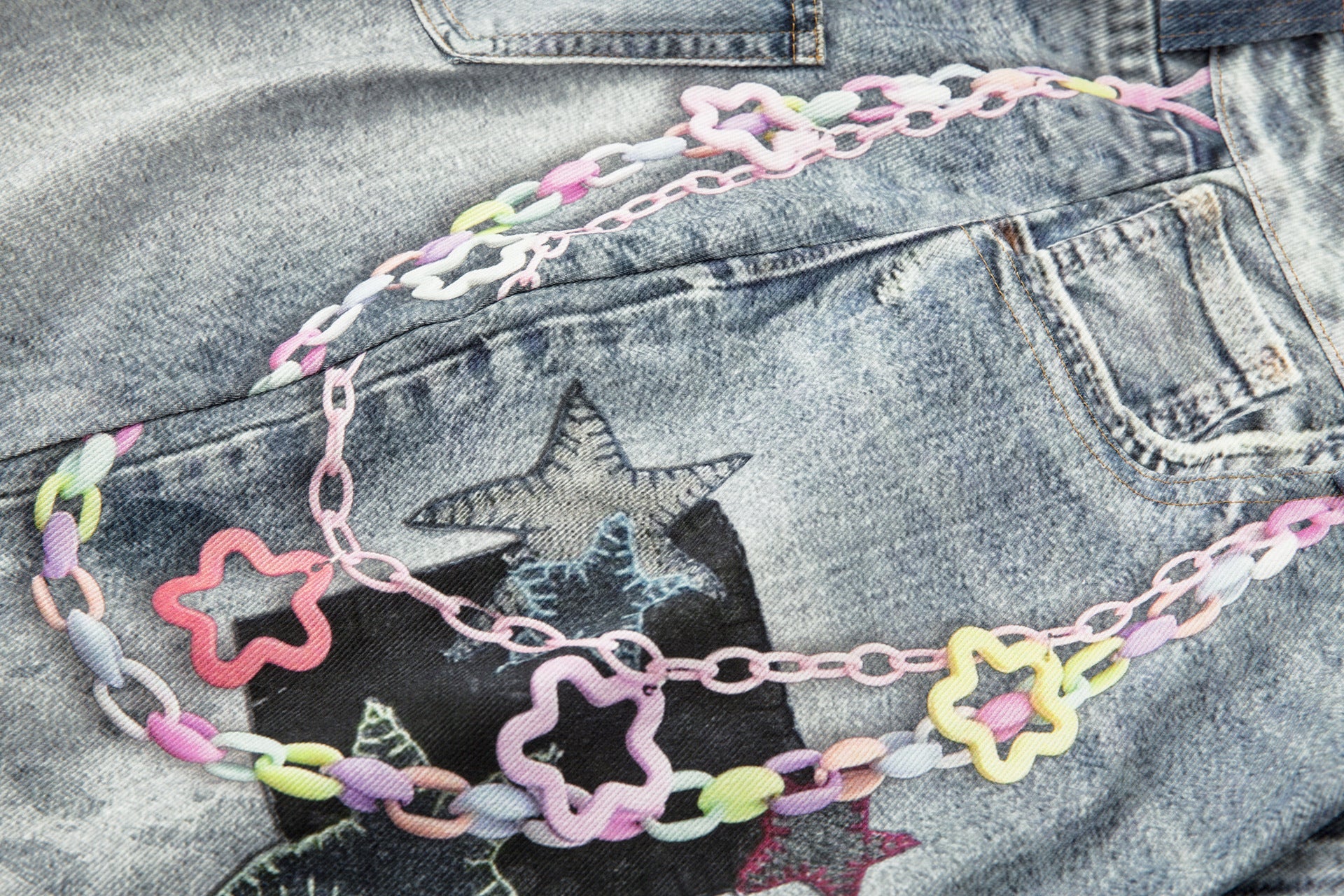 Washed Charm Patch Wide Leg Cropped Denim Jeans